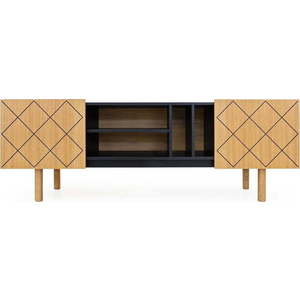 Černý/přírodní TV stolek v dekoru dubu 175x60 cm Porto – Woodman obraz