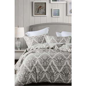 Šedo-béžové 4dílné prodloužené povlečení na dvoulůžko s prostěradlem z bavlny Renforcé 200x220 cm Damask – Mila Home obraz
