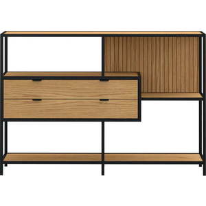 Knihovna v černé a přírodní barvě v dekoru dubu 114x78x35 cm Seaford – Actona obraz