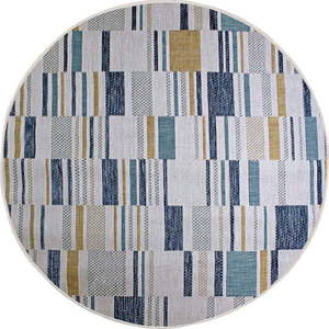 Žluto-modrý kulatý vnitřní a venkovní koberec ø 160 cm Rosco Geo – Flair Rugs obraz