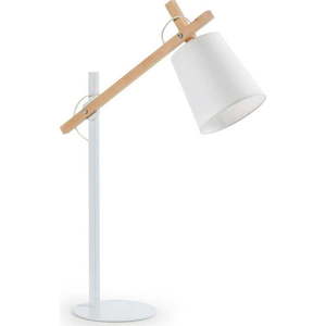 Bílá stolní lampa z masivu akácie s textilním stínidlem (výška 65 cm) Kosta – Kave Home obraz