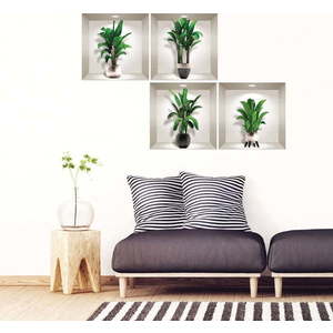 Sada 4 3D samolepek na zeď Ambiance Exotic Palm Leaves obraz