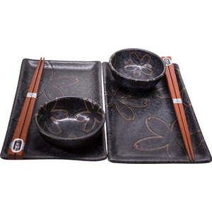 Černý servírovací set na sushi pro 2 osoby MIJ Flower, 100 ml obraz