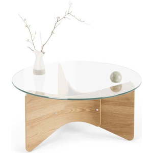 Kulatý konferenční stolek se skleněnou deskou v přírodní barvě ø 84 cm Madera – Umbra obraz