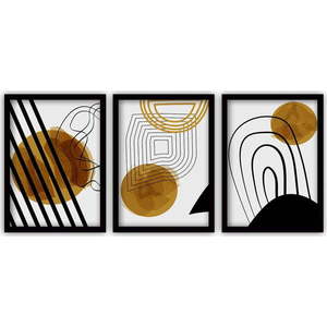 Sada 3 obrazů v černém rámu Vavien Artwork Abstract Lines, 35 x 45 cm obraz