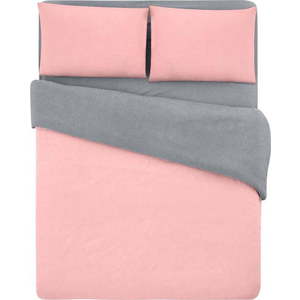 Bavlněné povlečení na dvoulůžko/prodloužené s prostěradlem v lososové barvě/šedé 200x220 cm – Mila Home obraz