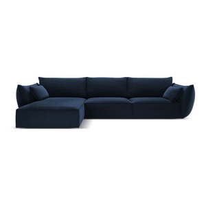 Tmavě modrá sametová rohová pohovka (levý roh/s lenoškou) Vanda – Mazzini Sofas obraz