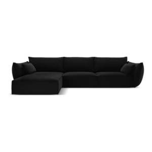 Černá sametová rohová pohovka (levý roh/s lenoškou) Vanda – Mazzini Sofas obraz