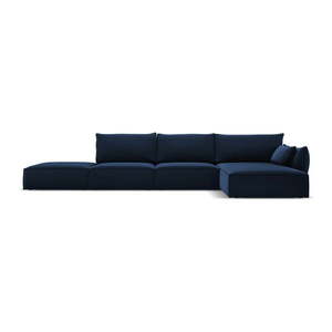 Tmavě modrá sametová rohová pohovka (pravý roh/s lenoškou) Vanda – Mazzini Sofas obraz