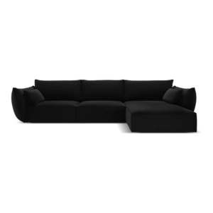 Černá sametová rohová pohovka (pravý roh/s lenoškou) Vanda – Mazzini Sofas obraz