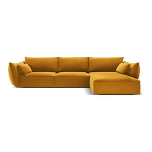 Sametová rohová pohovka v hořčicové barvě (pravý roh/s lenoškou) Vanda – Mazzini Sofas obraz