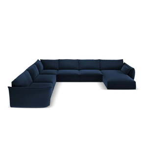 Tmavě modrá sametová rohová pohovka (levý roh/do "U") Vanda – Mazzini Sofas obraz