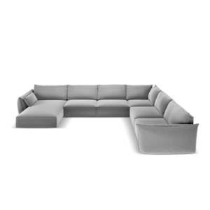 Světle šedá sametová rohová pohovka (pravý roh/do "U") Vanda – Mazzini Sofas obraz