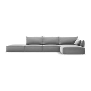 Světle šedá sametová rohová pohovka (pravý roh/s lenoškou) Vanda – Mazzini Sofas obraz