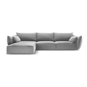 Světle šedá sametová rohová pohovka (levý roh/s lenoškou) Vanda – Mazzini Sofas obraz