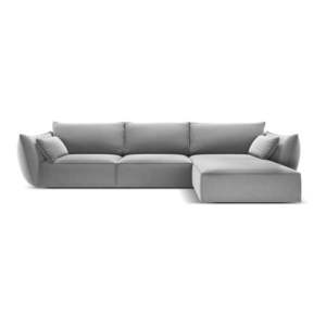 Světle šedá sametová rohová pohovka (pravý roh/s lenoškou) Vanda – Mazzini Sofas obraz