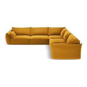 Sametová rohová pohovka v hořčicové barvě Vanda – Mazzini Sofas obraz