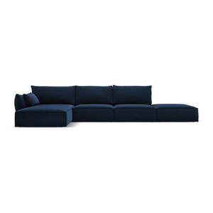 Tmavě modrá sametová rohová pohovka (levý roh/s lenoškou) Vanda – Mazzini Sofas obraz