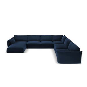 Tmavě modrá sametová rohová pohovka (pravý roh/do "U") Vanda – Mazzini Sofas obraz