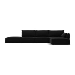 Černá sametová rohová pohovka (pravý roh/s lenoškou) Vanda – Mazzini Sofas obraz