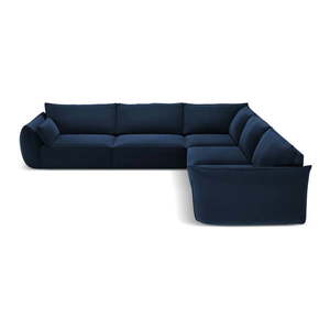 Tmavě modrá sametová rohová pohovka Vanda – Mazzini Sofas obraz