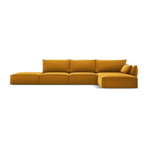 Sametová rohová pohovka v hořčicové barvě (pravý roh/s lenoškou) Vanda – Mazzini Sofas obraz