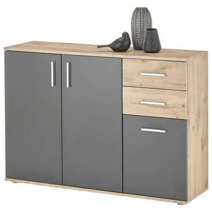 Carryhome ŠIROKÁ KOMODA, šedá, barvy dubu, 120/84/35 cm obraz