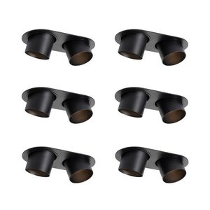 Set van 6 inbouwspots zwart GU10 70mm kantelbaar 2-lichts - Installa obraz