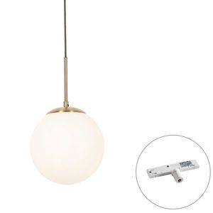 Art Deco hanglamp goud met opaal glas incl. rail adapter wit 1-fase - Slimline Flore obraz