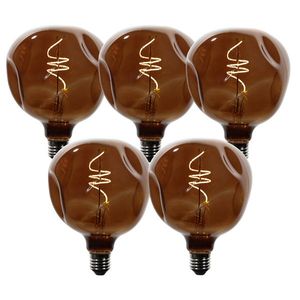 Sada 5 stmívatelných LED žárovek E27 T125 hnědá 4W 120 lm 1800K obraz