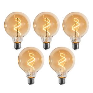 Set van 5 E27 dimbare LED lamp spiraal filament G95 goud 4W 270 lm 2100K obraz