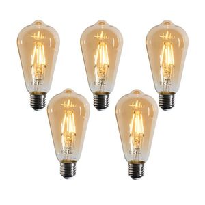 Set van 5 E27 dimbare LED lampen filament ST64 goud 4.5W 450 lm 2200K obraz