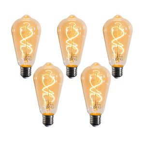 Set van 5 E27 dimbare LED lampen spiraal filament ST64 goud 4W 270 lm 2100K obraz