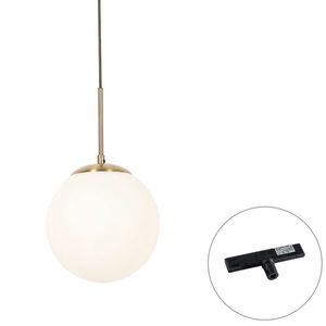 Art Deco hanglamp goud met opaal glas incl. rail adapter zwart 1-fase - Slimline Flore obraz