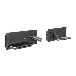 Sada 2 nástěnných lamp černých vč. LED s USB a indukční nabíječkou - Riza obraz