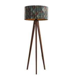 Stojací lampa z ořechového dřeva ssametovým stínidlem smotivem listů 50cm - Tripod Classic obraz