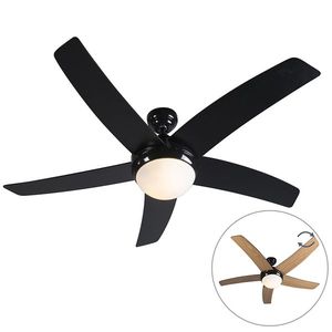 Stropní ventilátor černý s dřevěným potiskem 132 cm s dálkovým ovládáním - Cool obraz