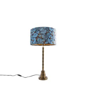 Stolní lampa v art deco stylu bronzová s sametovým stínítkem s motivem motýla 35 cm - Pisos obraz