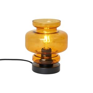 Retro stolní lampa černá s oranžovým sklem - Denise obraz