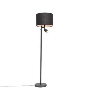 Stojací lampa černá s bílým vnitřkem a lampičkou na čtení - Jelena obraz