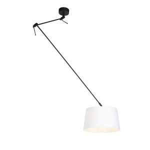 Závěsné svítidlo černé s plátěným stínítkem bílým 35 cm - Blitz obraz