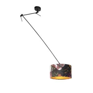 Závěsné svítidlo černé ssametovým stínítkem skvětinami azlatem 35cm - Blitz obraz