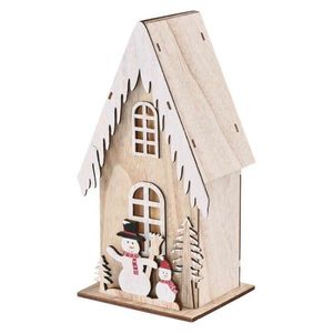 EMOS Dřevěná LED dekorace Snowi s časovačem 28, 5 cm teplá bílá obraz