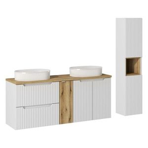 Comad Koupelnová sestava Nova White s deskou a umyvadly 140 cm bílá/dub evoke obraz