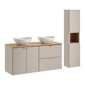 Comad Koupelnová sestava Viva Cashmere s deskou, umyvadly a skříňkami 120 cm kašmírová/dub evoke obraz