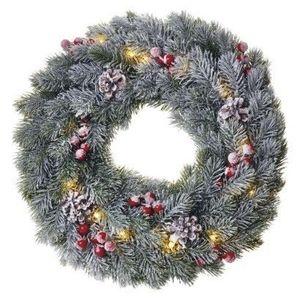 EMOS Zasněžený LED vánoční věnec Meda s časovačem 38 cm teplá bílá obraz