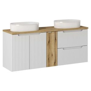 Comad Závěsná skříňka Nova White s deskou a umyvadly 140 cm bílá/dub evoke obraz