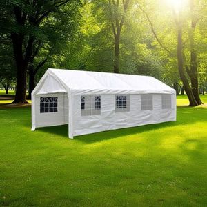 Velký zahradní stan 32m² – ocelové trubky, PE plachta, 4x8m obraz