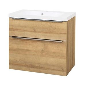 Mereo Mailo, koupelnová skříňka s umyvadlem z litého mramoru 81 cm, dub Riviera, chrom madlo CN521M obraz