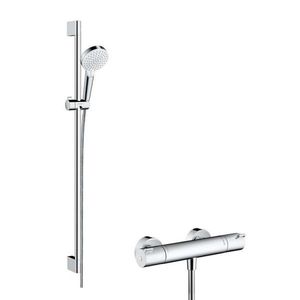 HANSGROHE Crometta Sprchový set Vario s termostatem Ecostat 1001 CL, 2 proudy, bílá/chrom 27813400 obraz